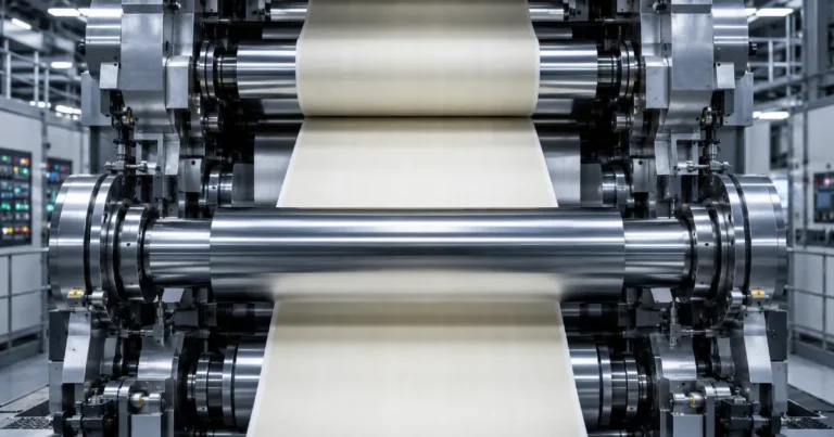 Banknote production stages showing paper money substrate passing through industrial printing rollers