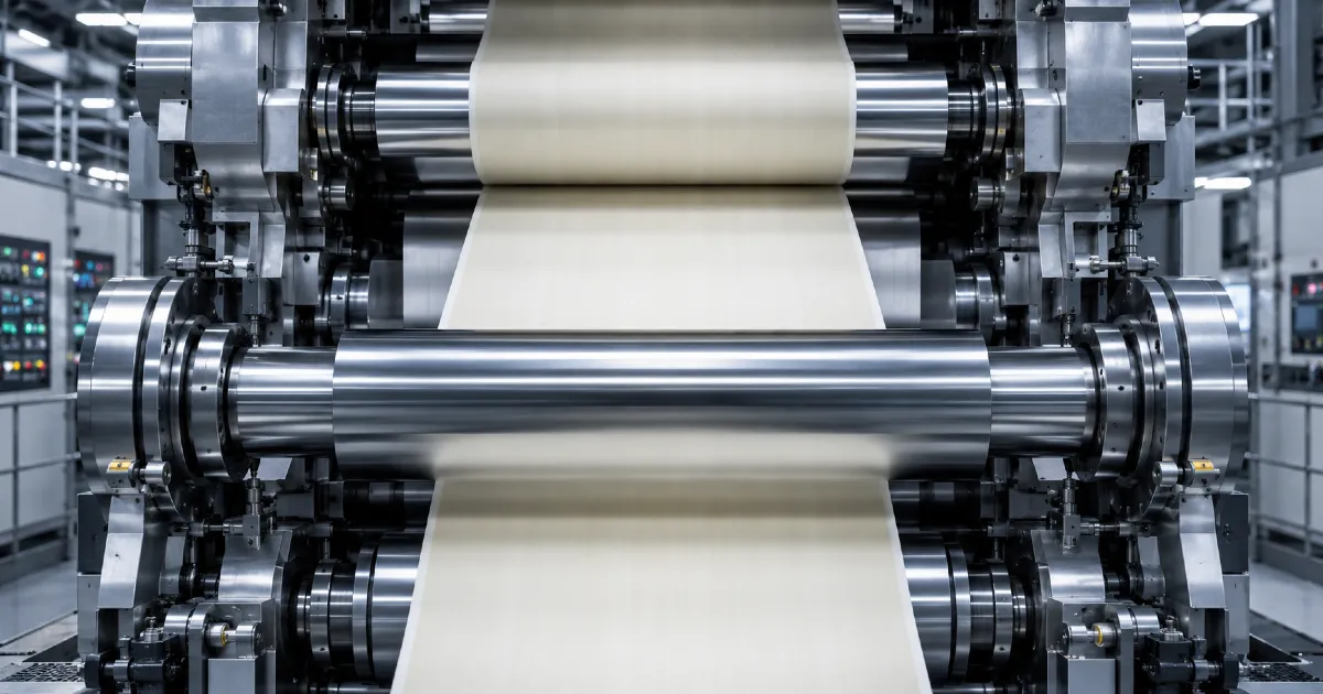 Banknote production stages showing paper money substrate passing through industrial printing rollers