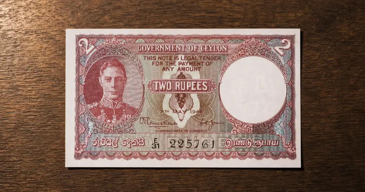 King George VI Ceylon banknotes — 1946 Government of Ceylon 2 Rupees note featuring his portrait