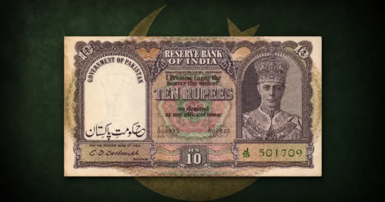 Pakistan King George VI Banknotes 10 rupees inscribed note with Government of Pakistan text