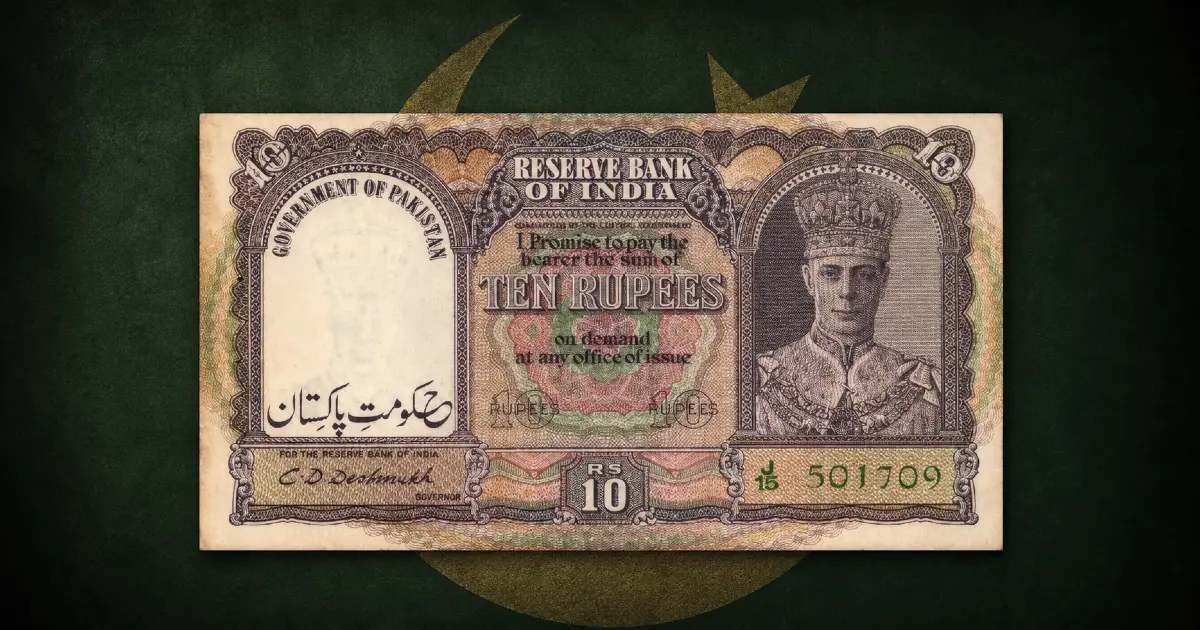 Pakistan King George VI Banknotes 10 rupees inscribed note with Government of Pakistan text