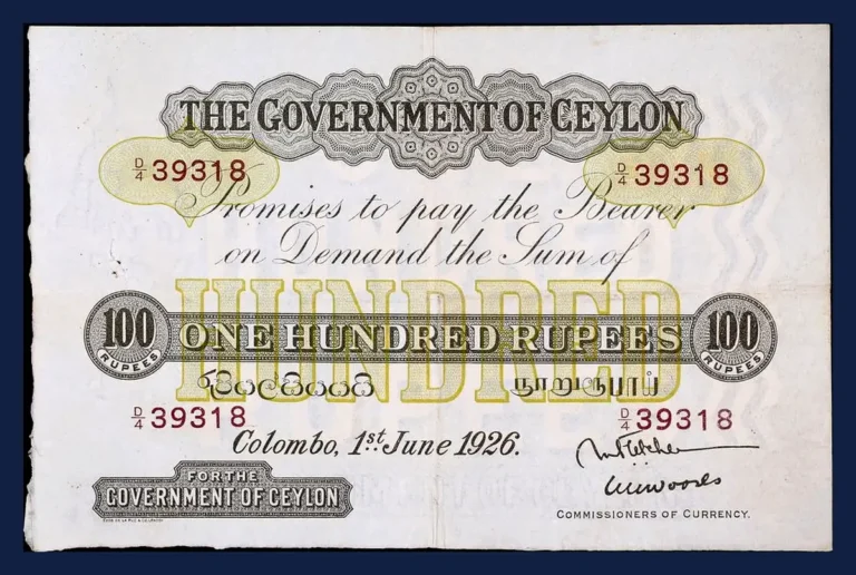 Identify rare banknotes – Government of Ceylon 100 Rupees 1926 colonial currency example