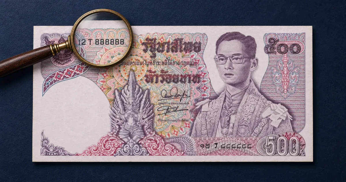 Thai 500 baht banknote with solid 888888 serial number — NumisAsia serial number checker